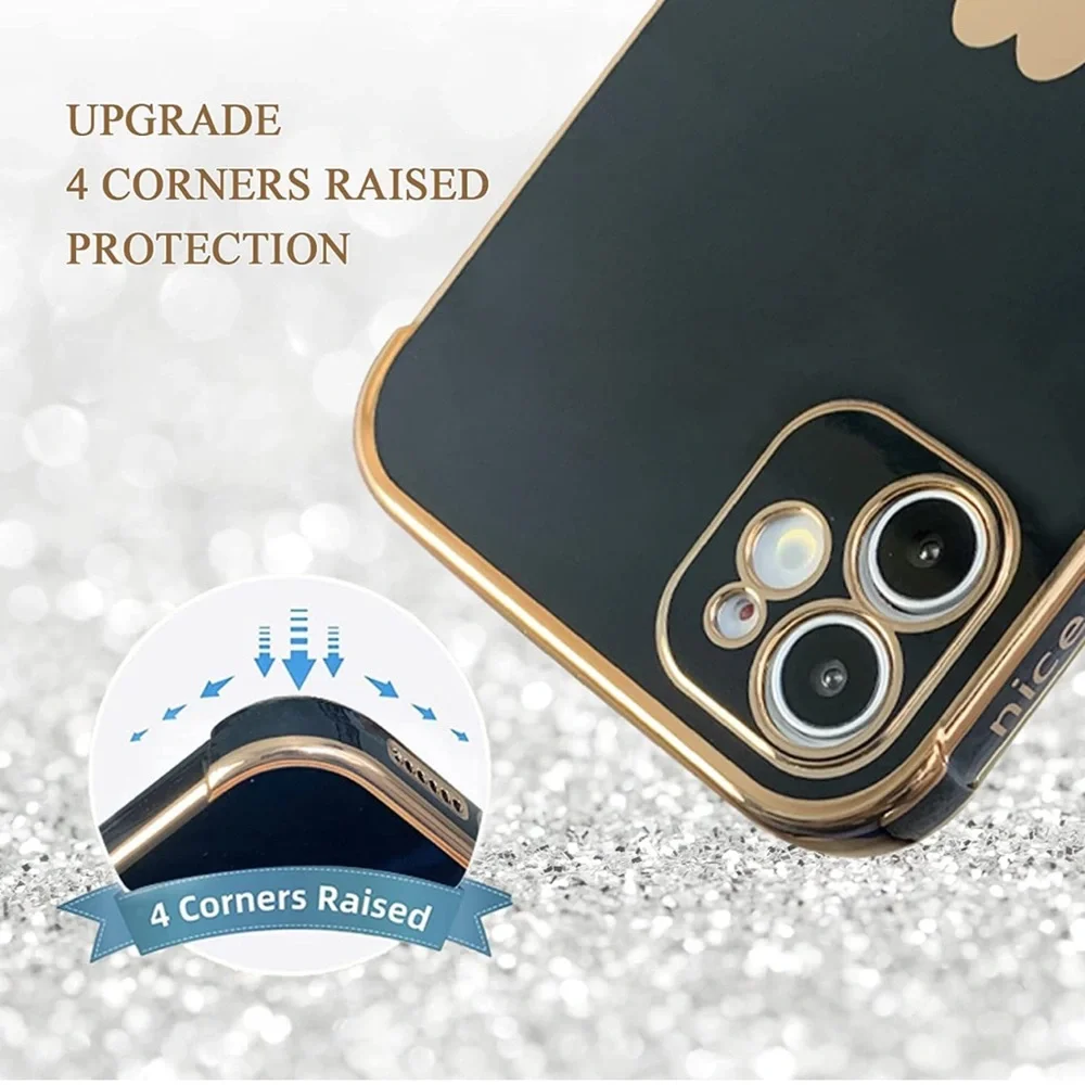 NEW! Women Heart iPhone 12 Cover Soft Luxury Case 6.1 inch Black and gold